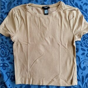 Express Women’s ribbed shimmery gold/tan cropped top